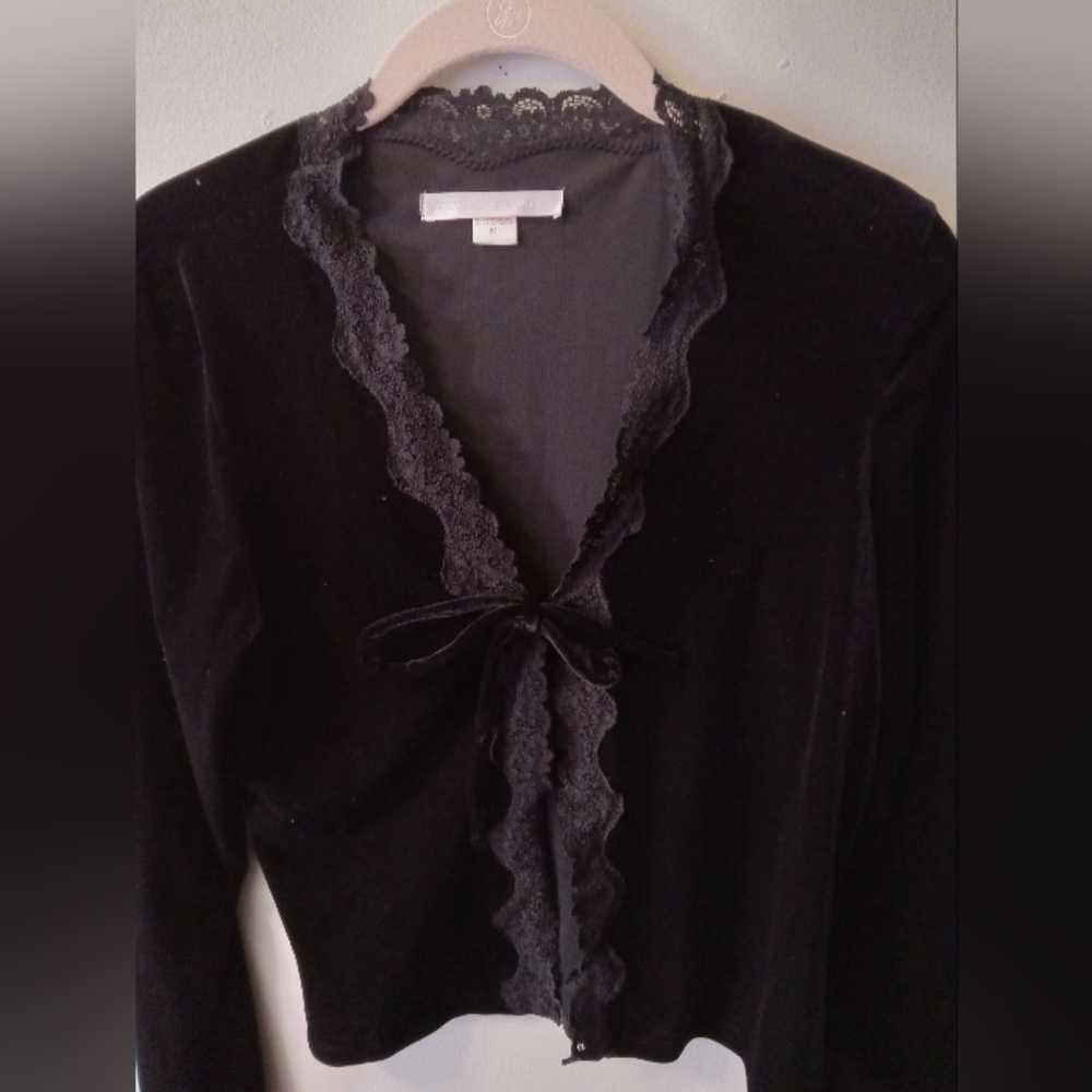Y2K Victoria Secret Black Velour Cardigan